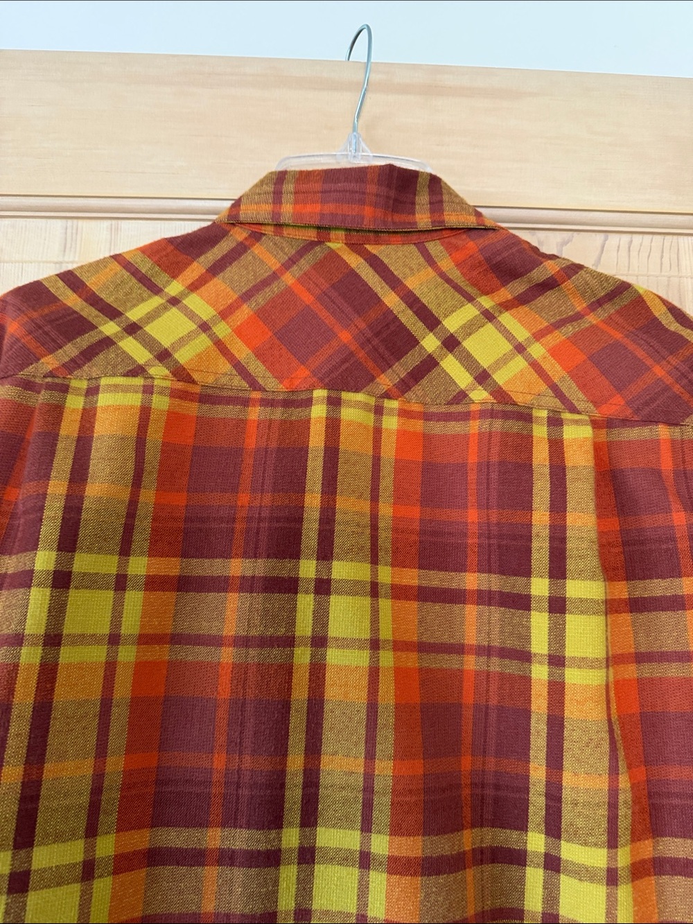 L.L. Bean Plaid Flannel Shirt - Yellow & Rust Orange - Picture 6 of 7